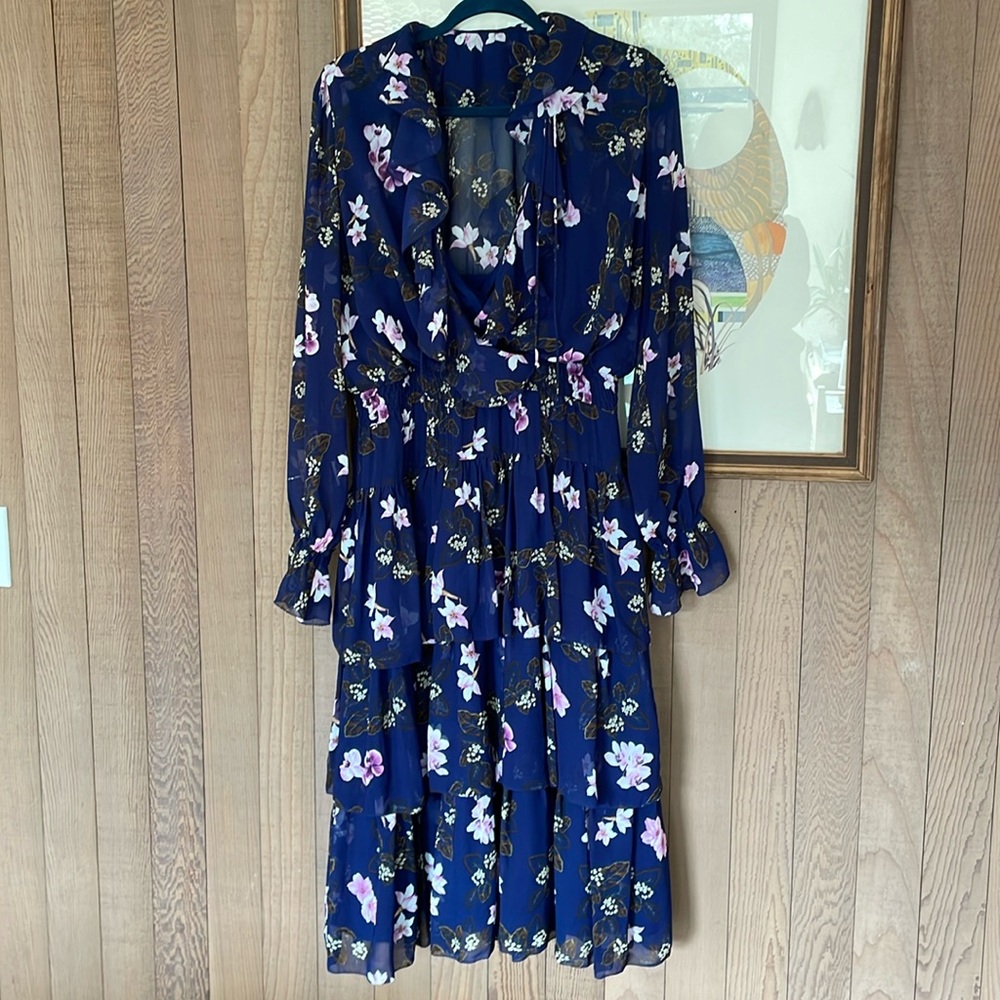 Mikael Aghal Floral Tiered Midi Dress